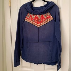 We the Free Blue and Red Boho Hooded Sweatshirt